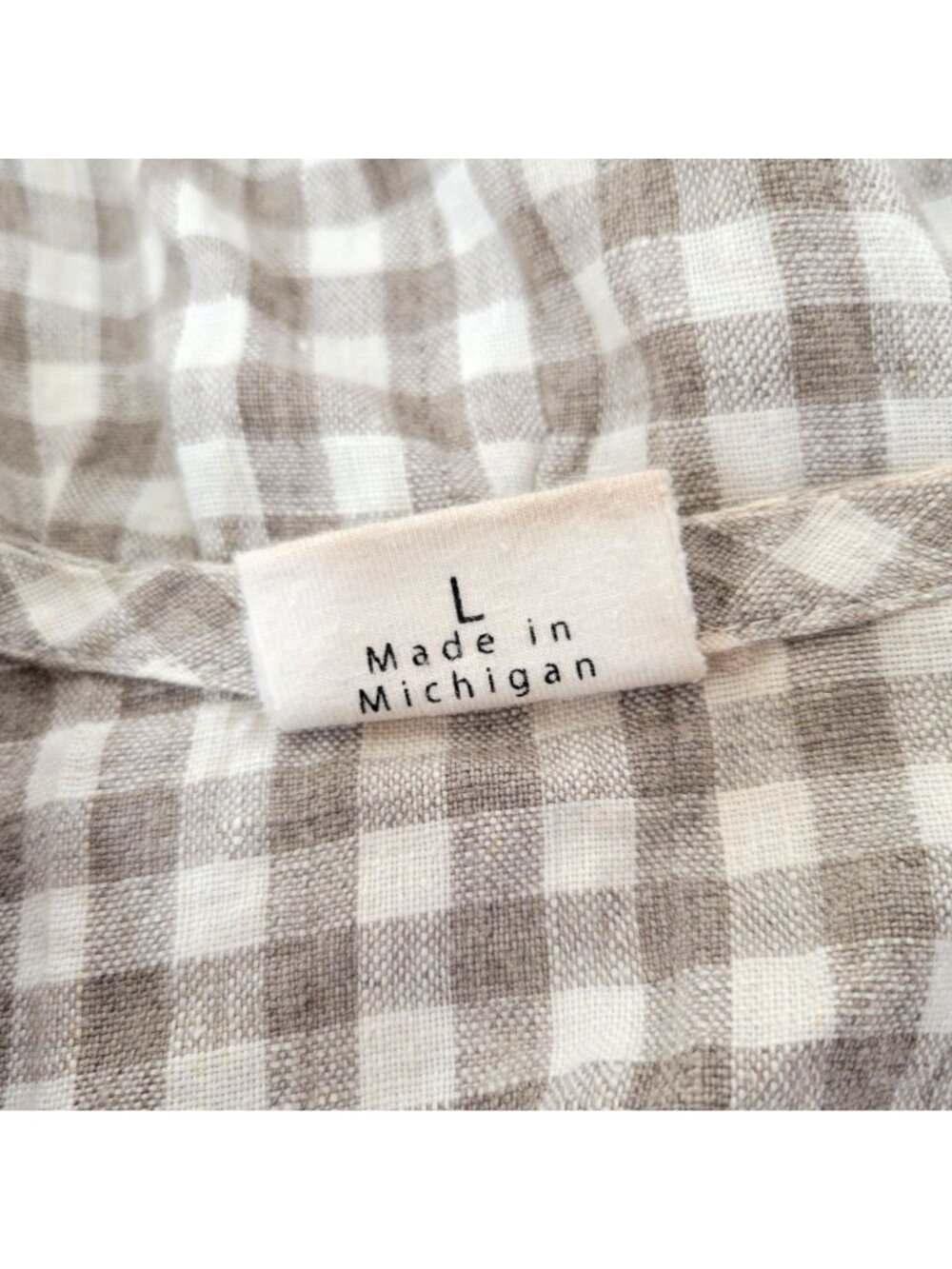 Gingham Linen Dress Tan and White by Conscious Clothing Made in Michigan Size L - Picture 4 of 6